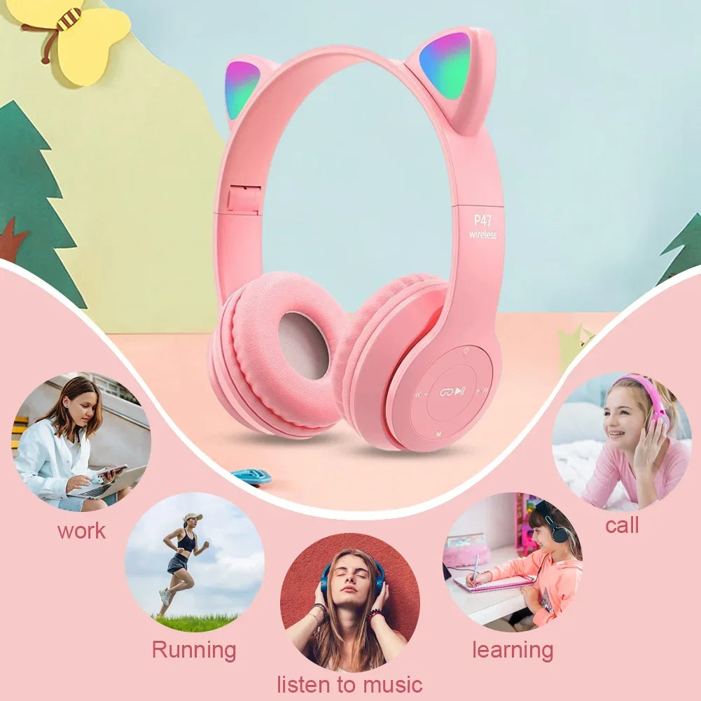 Cute Cat Ear Bluetooth Compatible Headset