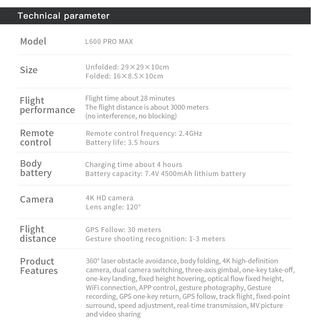 2024 New L600 PRO MAX GPS Drone 5KM 4K Professional HD Dual Camera 3-Axis Gimbal 360 Obstacle Avoidance Brushless Quadcopter Toy