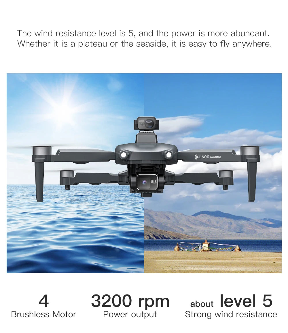 2024 New L600 PRO MAX GPS Drone 5KM 4K Professional HD Dual Camera 3-Axis Gimbal 360 Obstacle Avoidance Brushless Quadcopter Toy