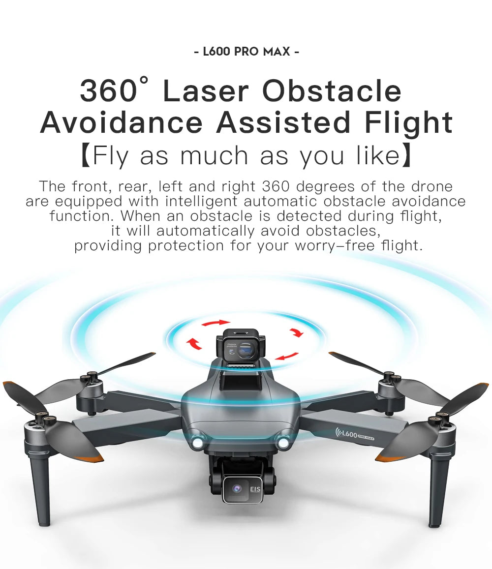 2024 New L600 PRO MAX GPS Drone 5KM 4K Professional HD Dual Camera 3-Axis Gimbal 360 Obstacle Avoidance Brushless Quadcopter Toy